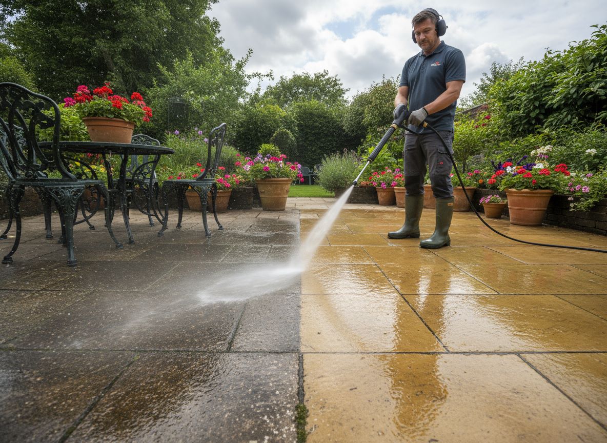Reinigung von Gartenwegen und Flächen